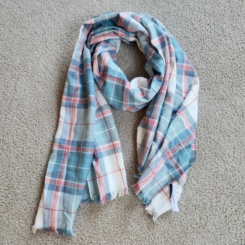 NWT Talbots pastel plaid scarf cotton/rayon